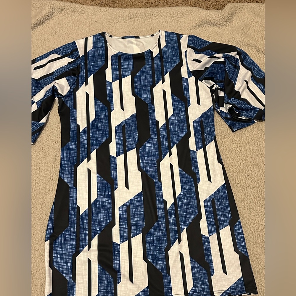 Source Unknown Blue and Black Geometric Dress